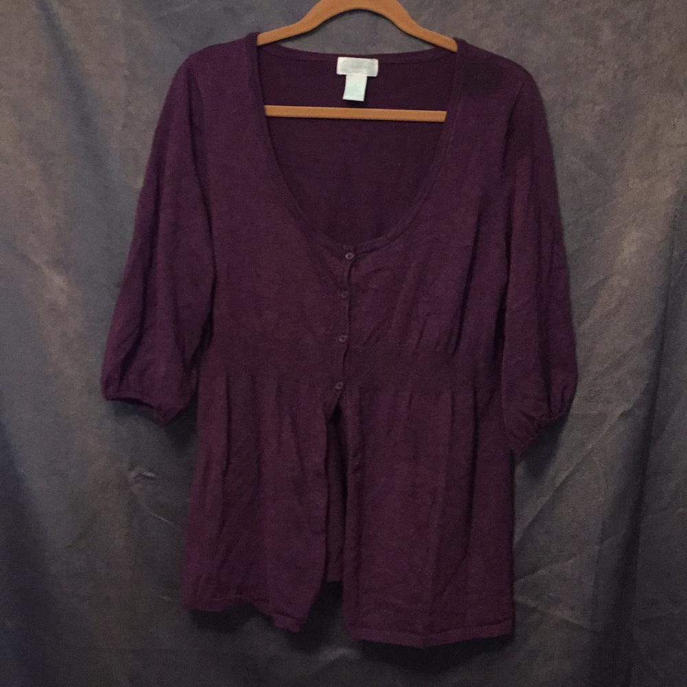 Purple partial button closure sweater